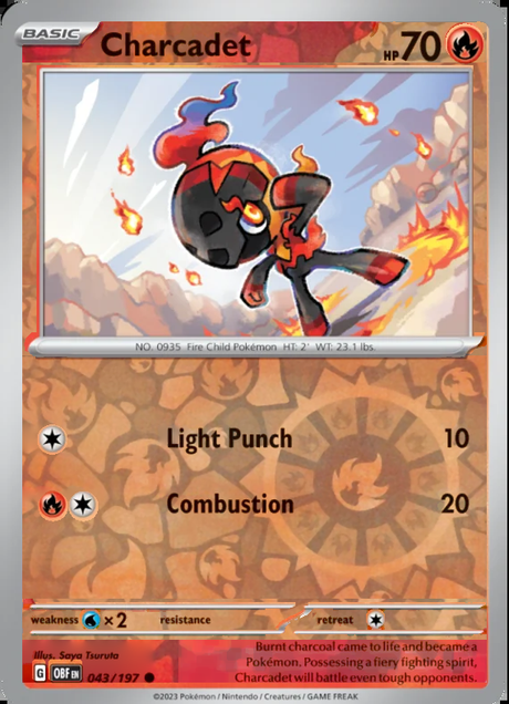 Charcadet 043/197, Obsidian Flames, Reverse Holo, representative matte composite