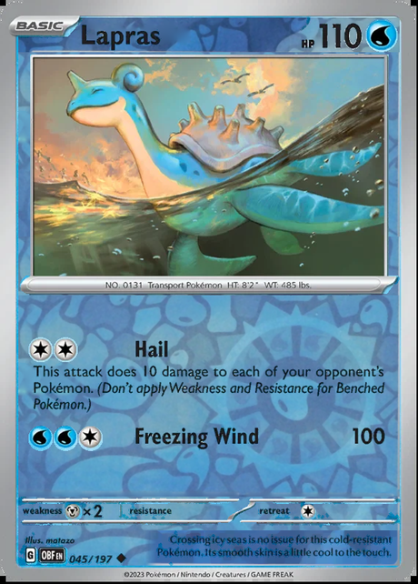 Lapras 045/197, Obsidian Flames, Reverse Holo, representative matte composite