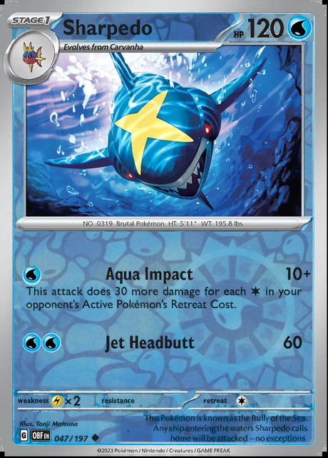 Sharpedo 047/197, Obsidian Flames, Reverse Holo, representative matte composite