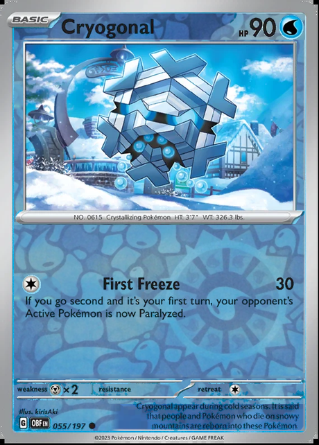 Cryogonal 055/197, Obsidian Flames, Reverse Holo, representative matte composite