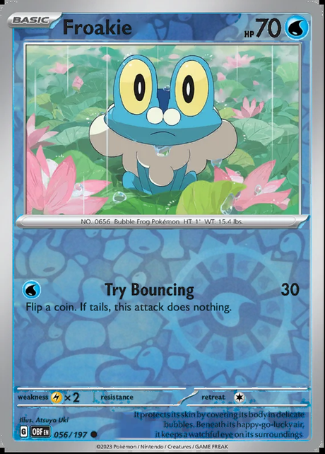 Froakie 056/197, Obsidian Flames, Reverse Holo, representative matte composite