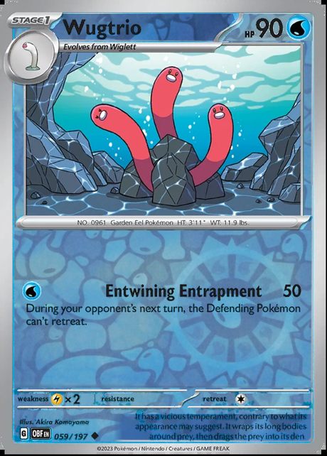 Wugtrio 059/197, Obsidian Flames, Reverse Holo, representative matte composite