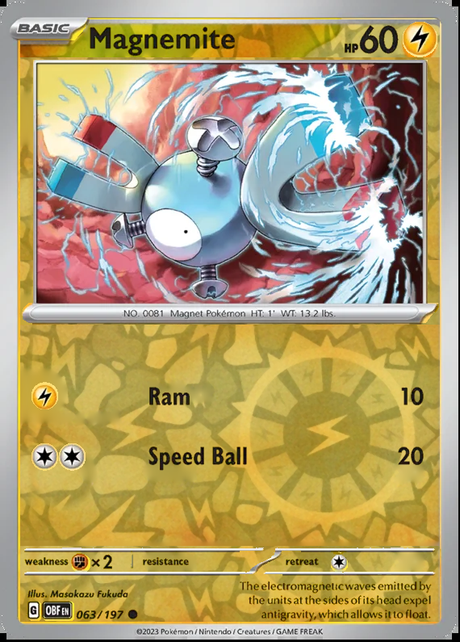 Magnemite 063/197, Obsidian Flames, Reverse Holo, representative matte composite