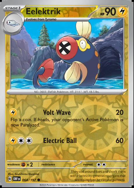 Eelektrik 068/197, Obsidian Flames, Reverse Holo, representative matte composite