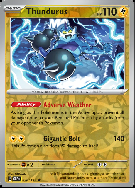 Thundurus 070/197, Obsidian Flames, Reverse Holo, representative matte composite