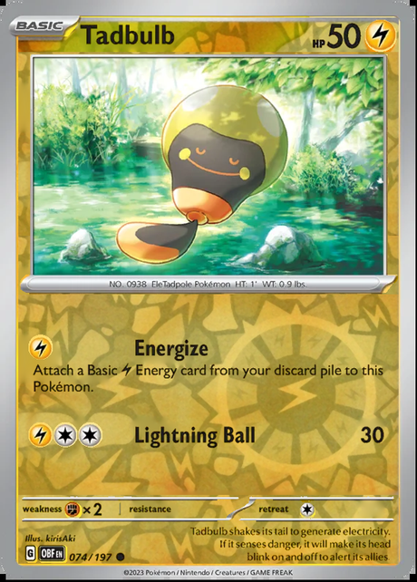 Tadbulb 074/197, Obsidian Flames, Reverse Holo, representative matte composite