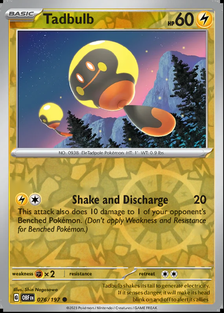 Tadbulb 076/197, Obsidian Flames, Reverse Holo, representative matte composite