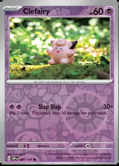 Clefairy 081/197, Obsidian Flames, Reverse Holo, representative matte composite