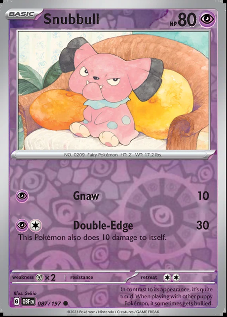 Snubbull 087/197, Obsidian Flames, Reverse Holo, representative matte composite