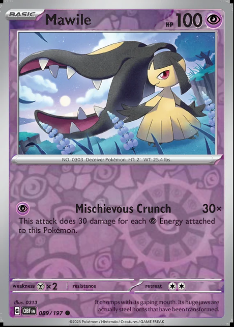Mawile 089/197, Obsidian Flames, Reverse Holo, representative matte composite