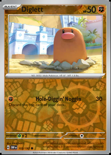 Diglett 103/197, Obsidian Flames, Reverse Holo, representative matte composite