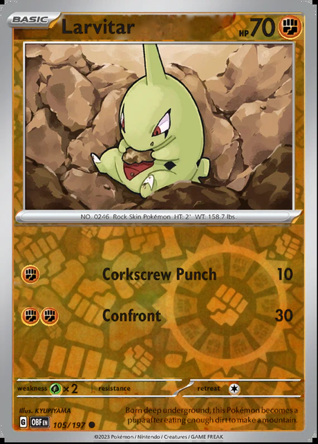 Larvitar 105/197, Obsidian Flames, Reverse Holo, representative matte composite