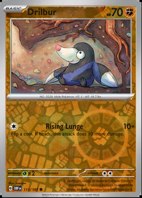 Drilbur 111/197, Obsidian Flames, Reverse Holo, representative matte composite