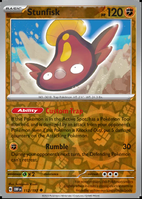Stunfisk 112/197, Obsidian Flames, Reverse Holo, representative matte composite