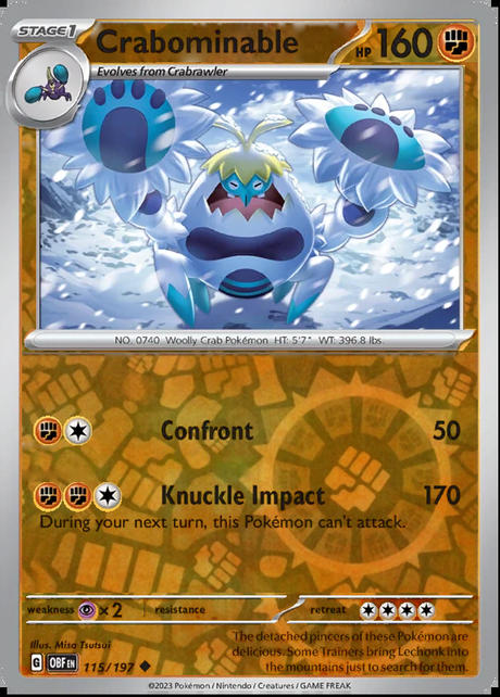 Crabominable 115/197, Obsidian Flames, Reverse Holo, representative matte composite