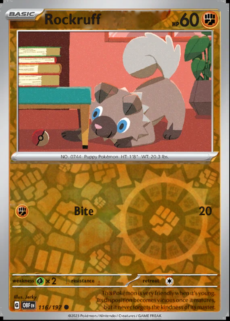 Rockruff 116/197, Obsidian Flames, Reverse Holo, representative matte composite
