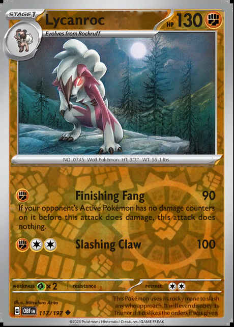 Lycanroc 117/197, Obsidian Flames, Reverse Holo, representative matte composite