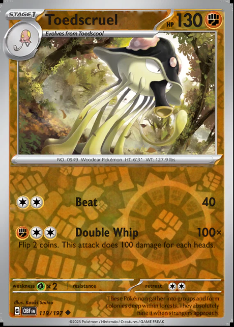 Toedscruel 119/197, Obsidian Flames, Reverse Holo, representative matte composite