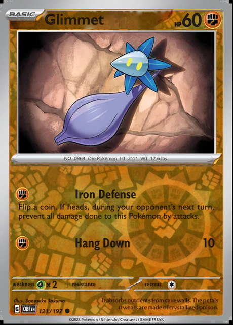 Glimmet 121/197, Obsidian Flames, Reverse Holo, representative matte composite