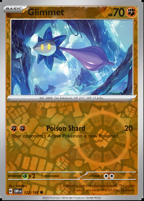 Glimmet 122/197, Obsidian Flames, Reverse Holo, representative matte composite