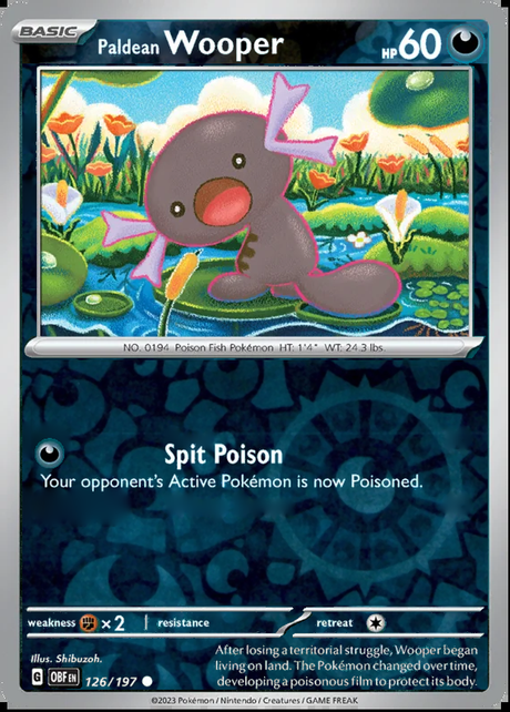 Paldean Wooper 126/197, Obsidian Flames, Reverse Holo, representative matte composite