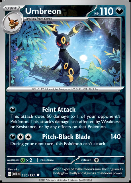 Umbreon 130/197, Obsidian Flames, Reverse Holo, representative matte composite
