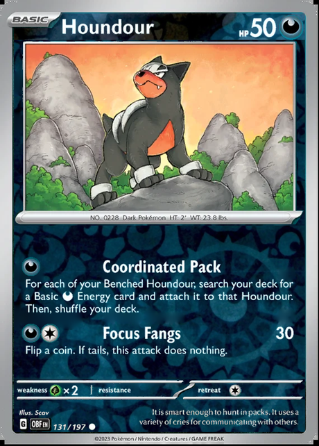 Houndour 131/197, Obsidian Flames, Reverse Holo, representative matte composite