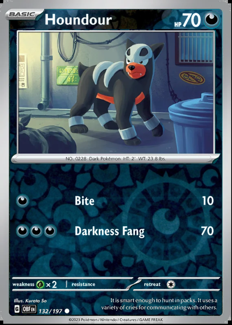 Houndour 132/197, Obsidian Flames, Reverse Holo, representative matte composite