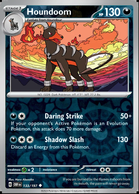 Houndoom 133/197, Obsidian Flames, Reverse Holo, representative matte composite