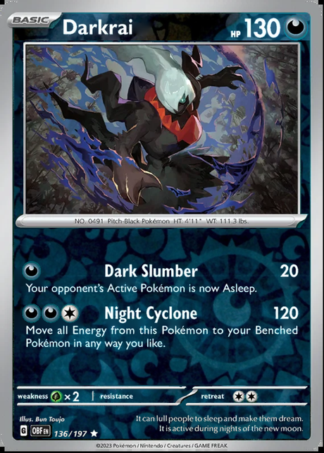 Darkrai 136/197, Obsidian Flames, Reverse Holo, representative matte composite