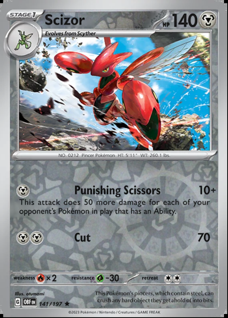Scizor 141/197, Obsidian Flames, Reverse Holo, representative matte composite