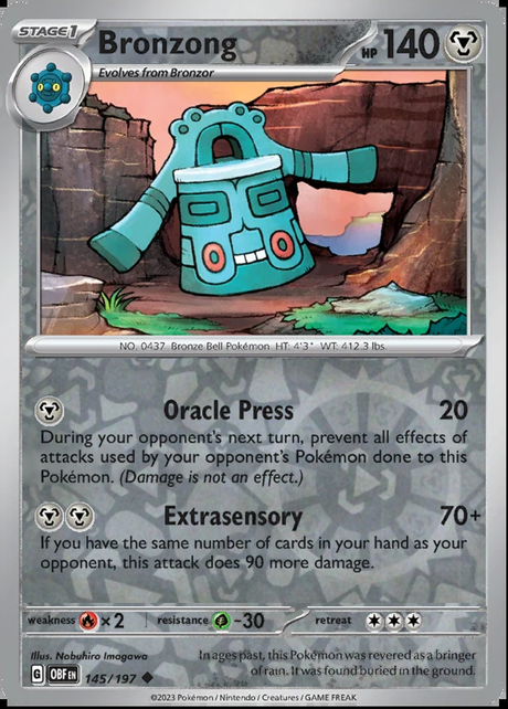 Bronzong 145/197, Obsidian Flames, Reverse Holo, representative matte composite