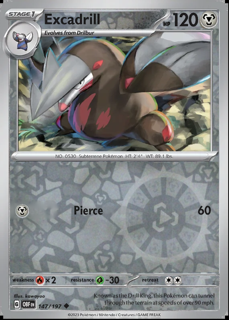 Excadrill 147/197, Obsidian Flames, Reverse Holo, representative matte composite