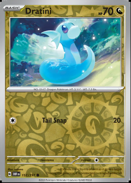 Dratini 157/197, Obsidian Flames, Reverse Holo, representative matte composite