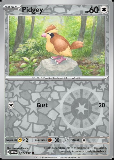 Pidgey 162/197, Obsidian Flames, Reverse Holo, representative matte composite