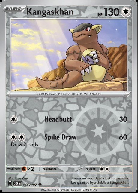 Kangaskhan 165/197, Obsidian Flames, Reverse Holo, representative matte composite