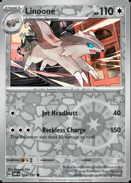 Linoone 168/197, Obsidian Flames, Reverse Holo, representative matte composite