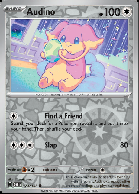 Audino 173/197, Obsidian Flames, Reverse Holo, representative matte composite