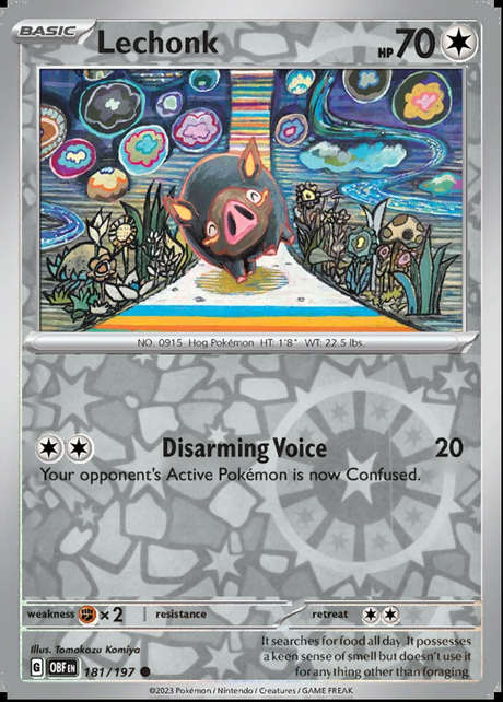 Lechonk 181/197, Obsidian Flames, Reverse Holo, representative matte composite