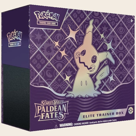 Pokémon Paldean Fates Elite Trainer Box featuring Shiny Mimikyu