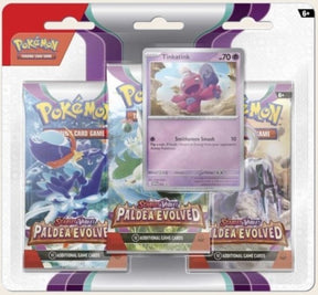 Paldea Evolved 3-Pack Blister – sealed Pokémon SV2 with Tinkatink promo and coin