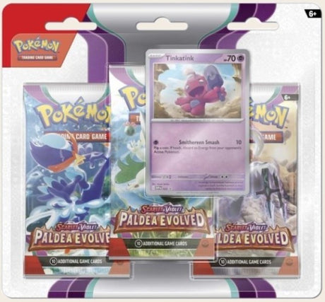 Paldea Evolved 3-Pack Blister – sealed Pokémon SV2 with Tinkatink promo and coin