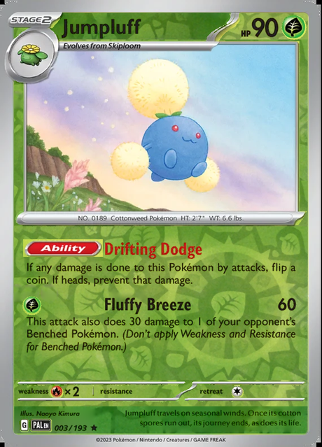 Jumpluff 003/193, Paldea Evolved, Reverse Holo, representative matte composite