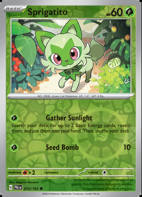 Sprigatito 012/193, Paldea Evolved, Reverse Holo, representative matte composite