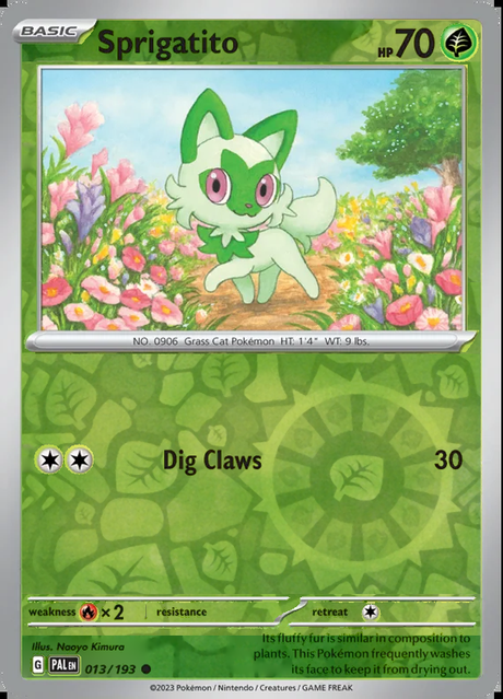 Sprigatito 013/193, Paldea Evolved, Reverse Holo, representative matte composite