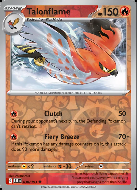 Talonflame 030/193, Paldea Evolved, Reverse Holo, representative matte composite