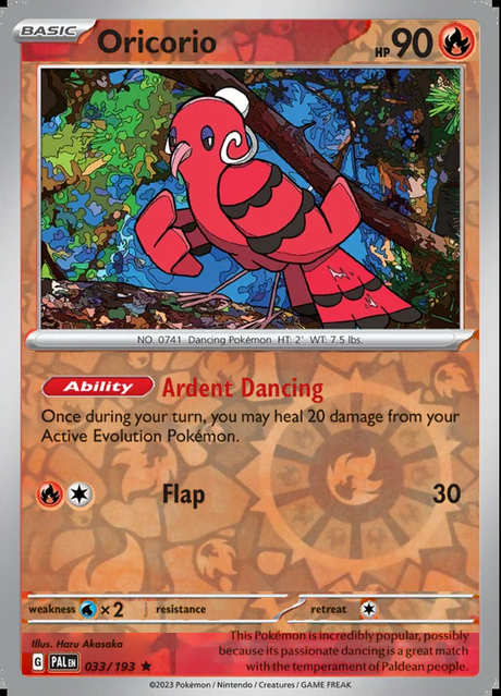 Oricorio 033/193, Paldea Evolved, Reverse Holo, representative matte composite