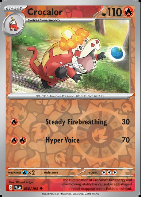 Crocalor 036/193, Paldea Evolved, Reverse Holo, representative matte composite