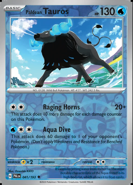 Paldean Tauros 041/193, Paldea Evolved, Reverse Holo, representative matte composite