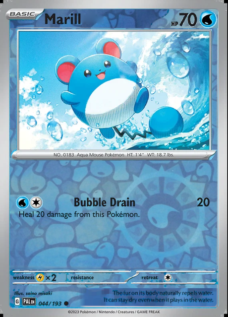 Marill 044/193, Paldea Evolved, Reverse Holo, representative matte composite